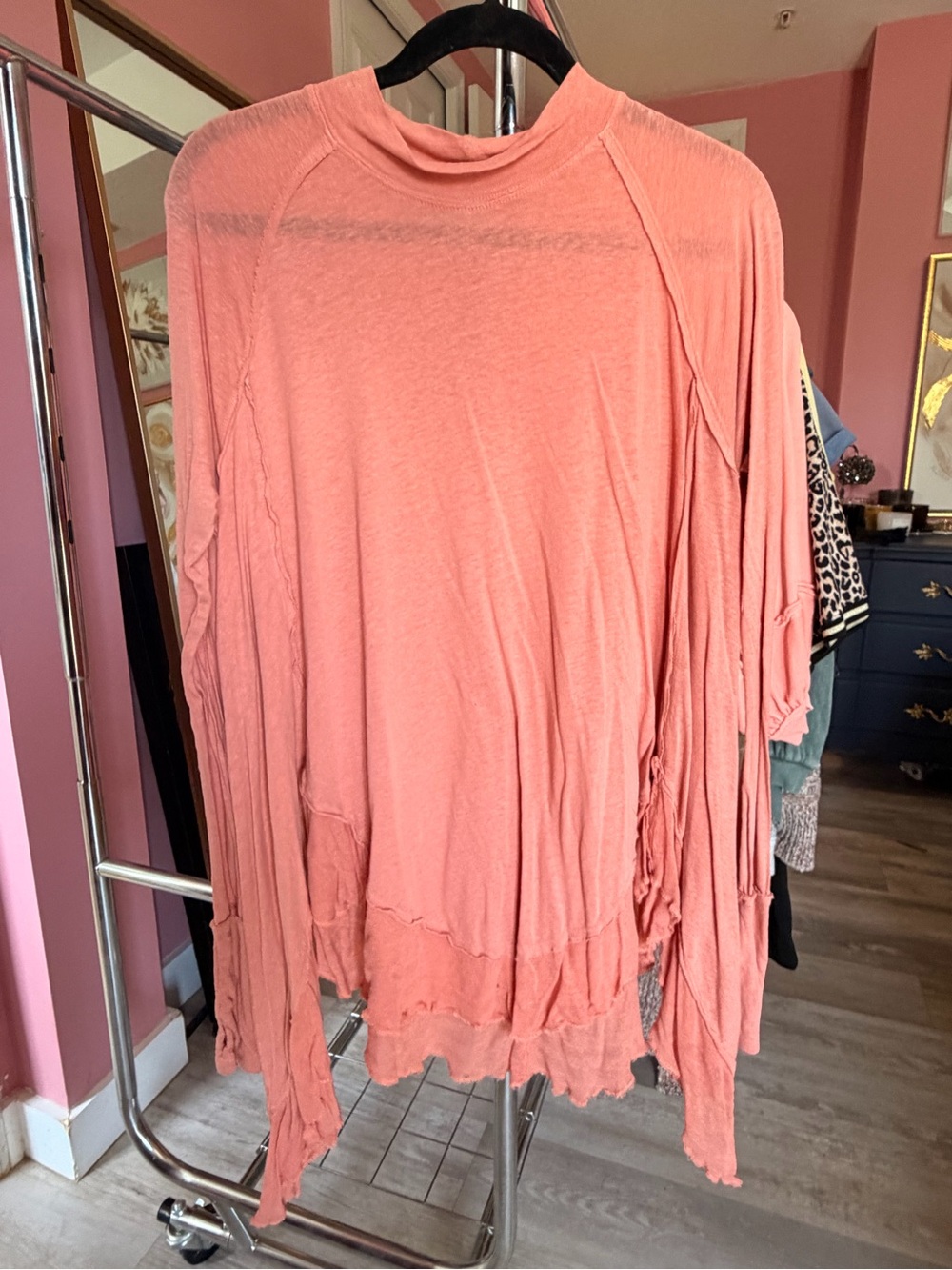 We The Free Coral Pink Long Sleeve Draped Tunic